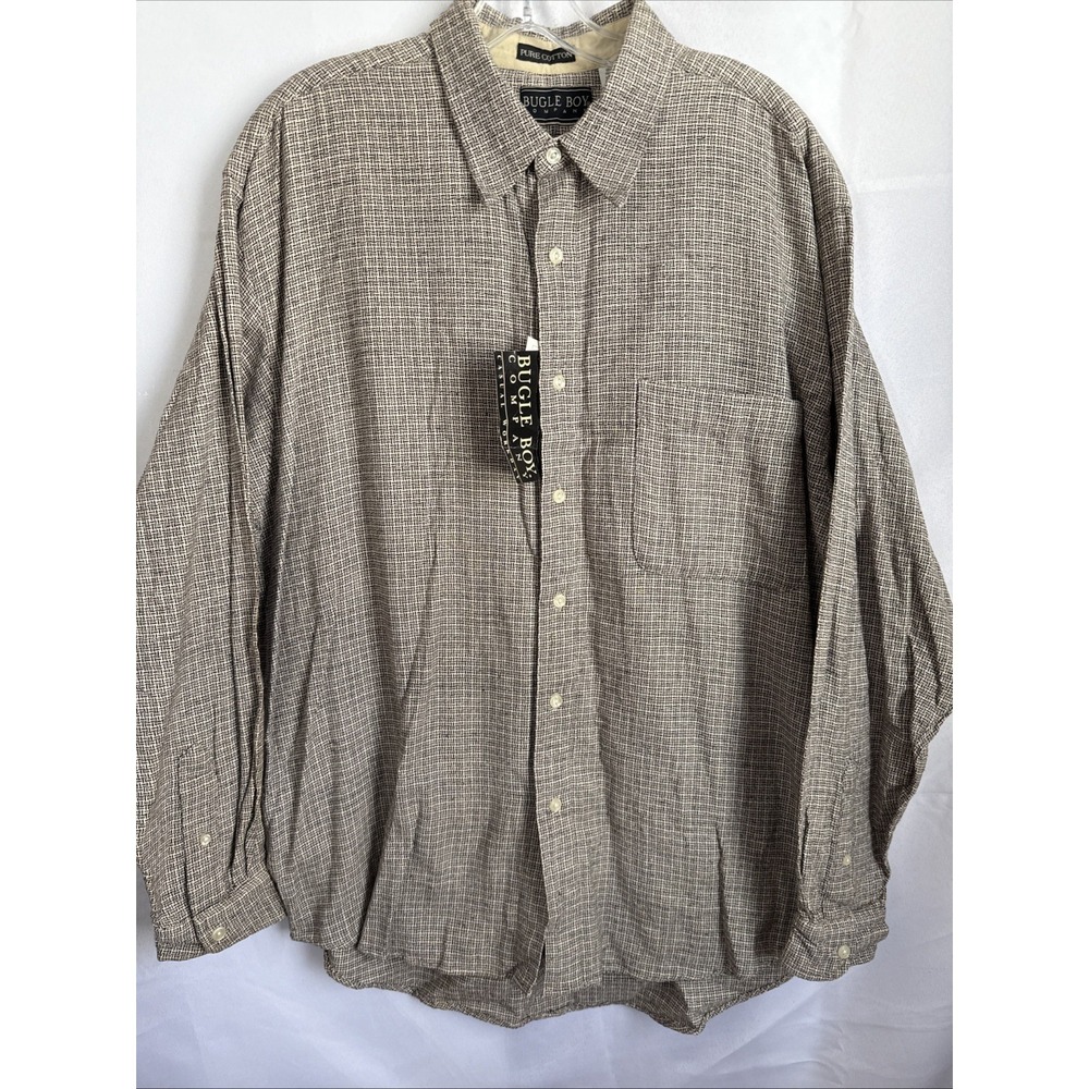 Vtg Bugle Boy Shirt Men's Sz M Long Sleeve Textured Button Down Brown - Picture 5 of 14